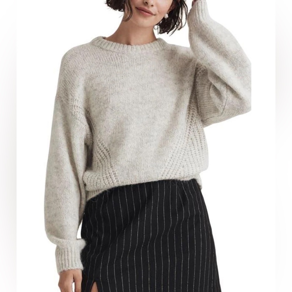 Madewell light gray wool blend balloon sleeve sweater